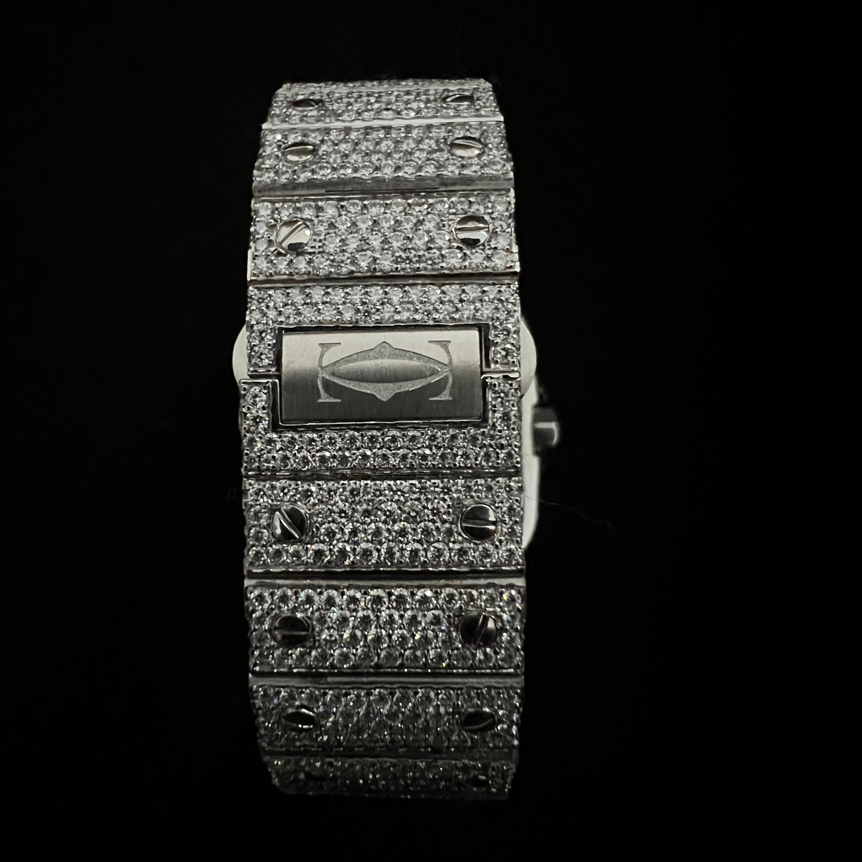 Cartier Santos de Cartier Fully Iced Out Custom Diamond Watch Arabic dial