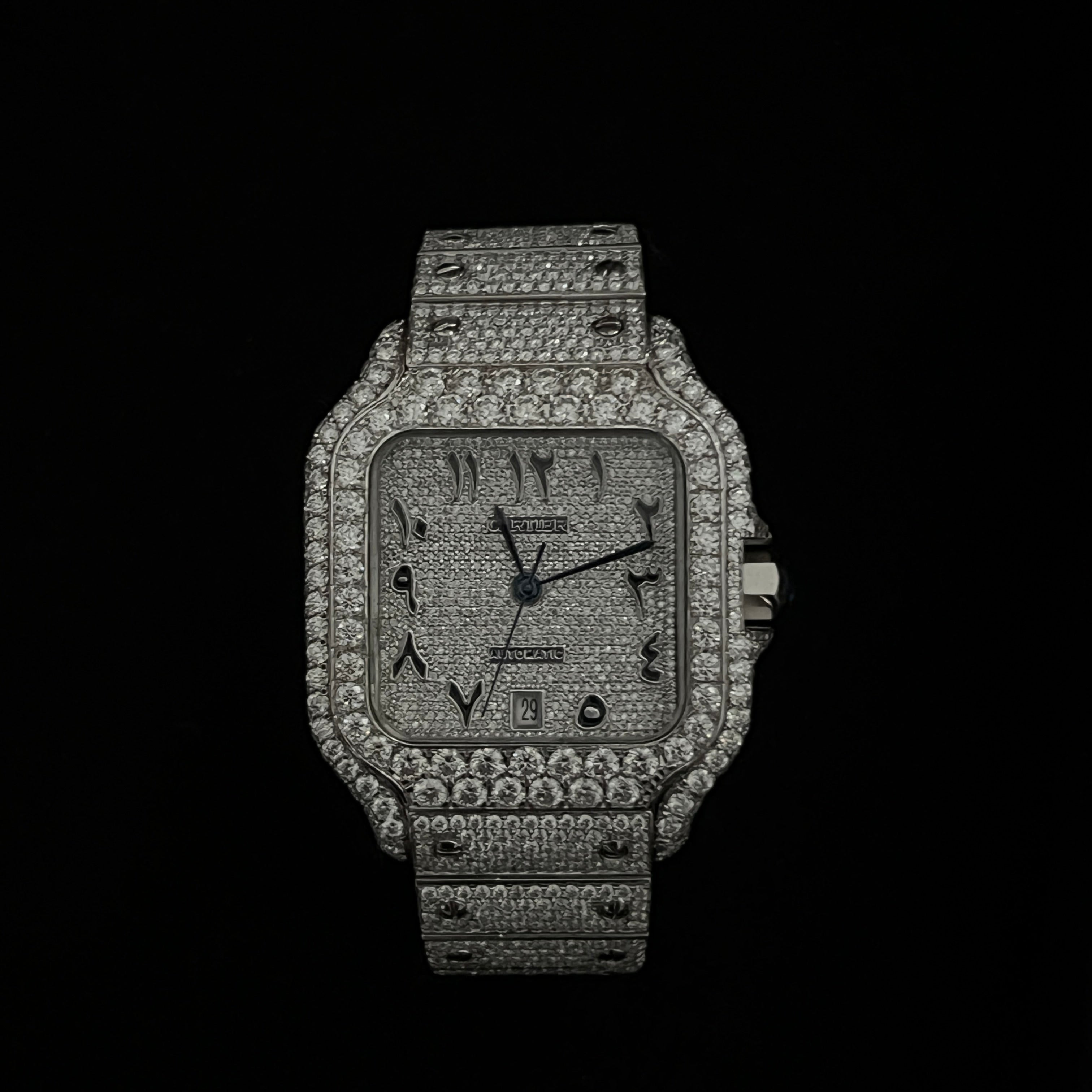 Cartier Santos de Cartier Fully Iced Out Custom Diamond Watch Arabic dial