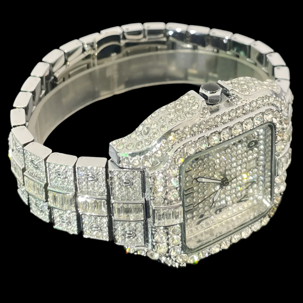 Luxury Arabic dial watch flooded with cubic zirconia stones