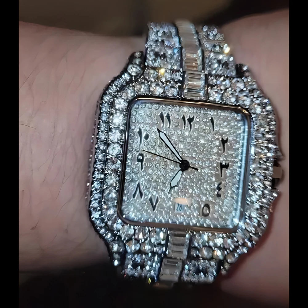 Luxury Arabic dial watch flooded with cubic zirconia stones