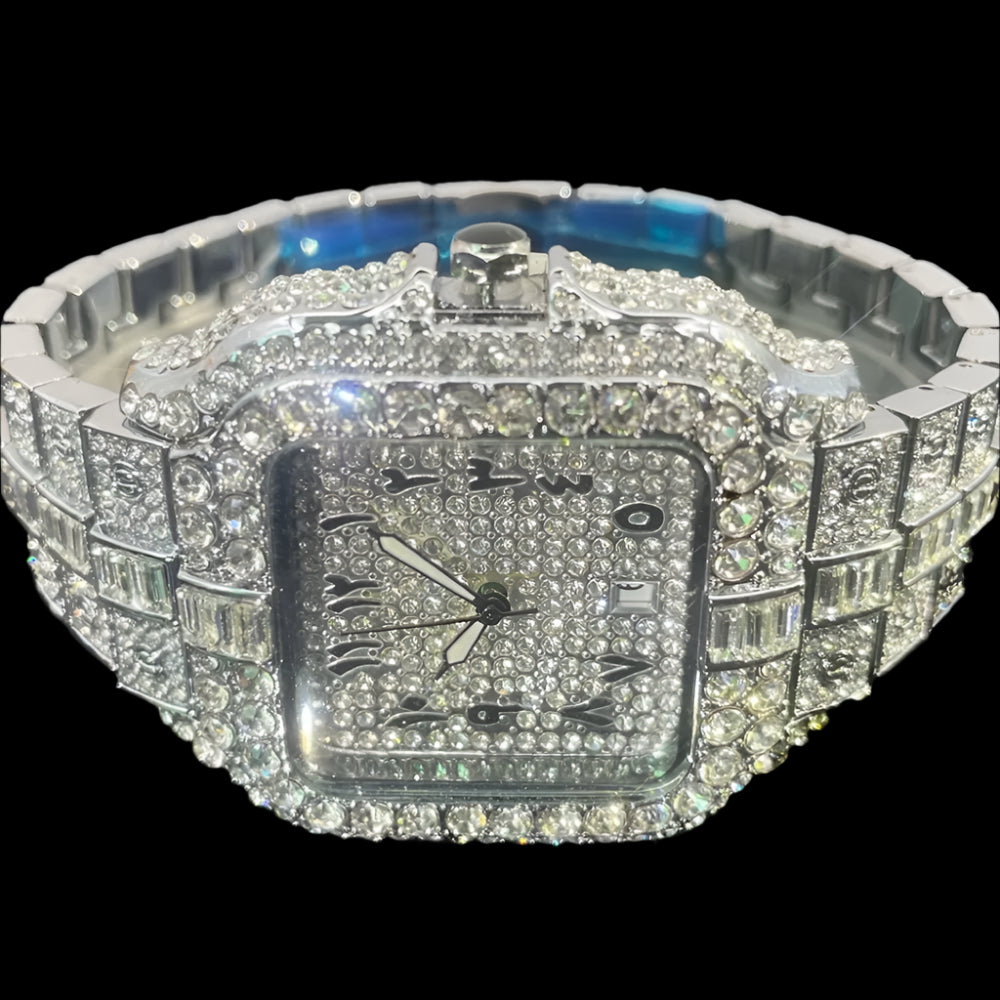 Luxury Arabic dial watch flooded with cubic zirconia stones