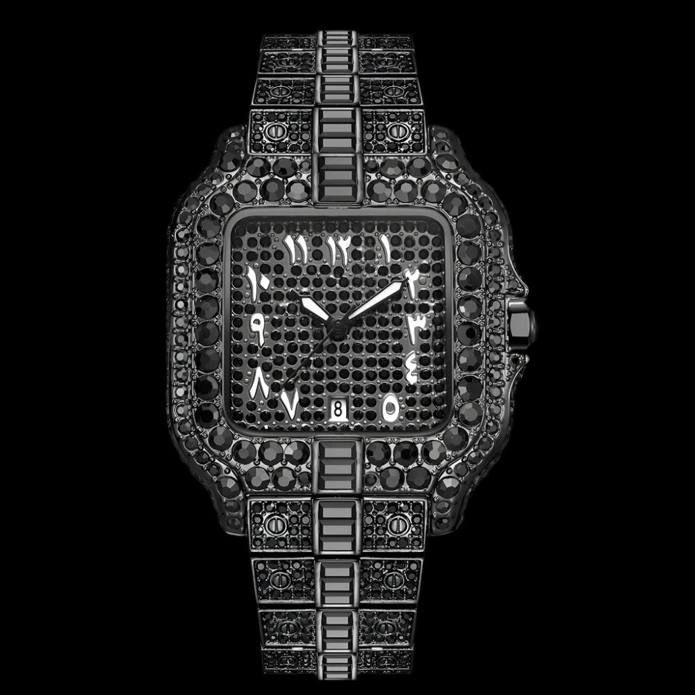 Luxury Arabic dial watch flooded with cubic zirconia stones
