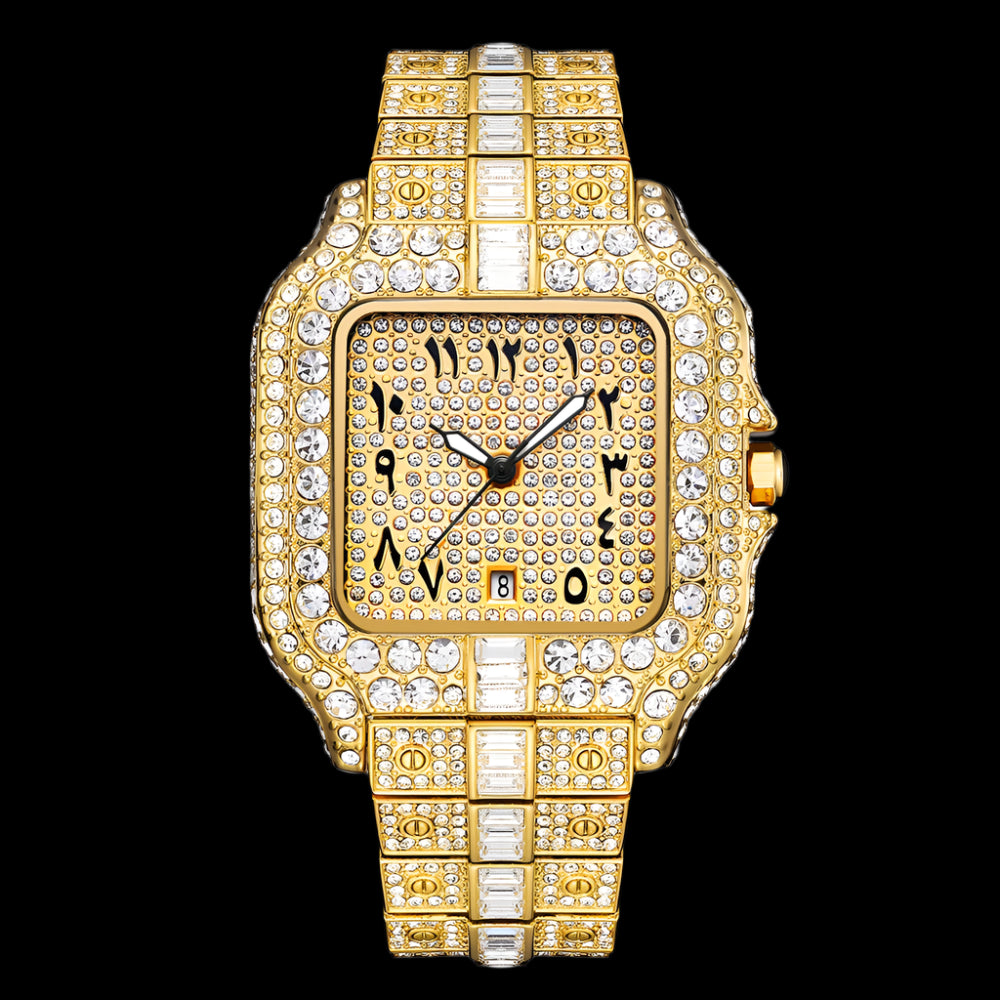 Luxury Arabic dial watch flooded with cubic zirconia stones