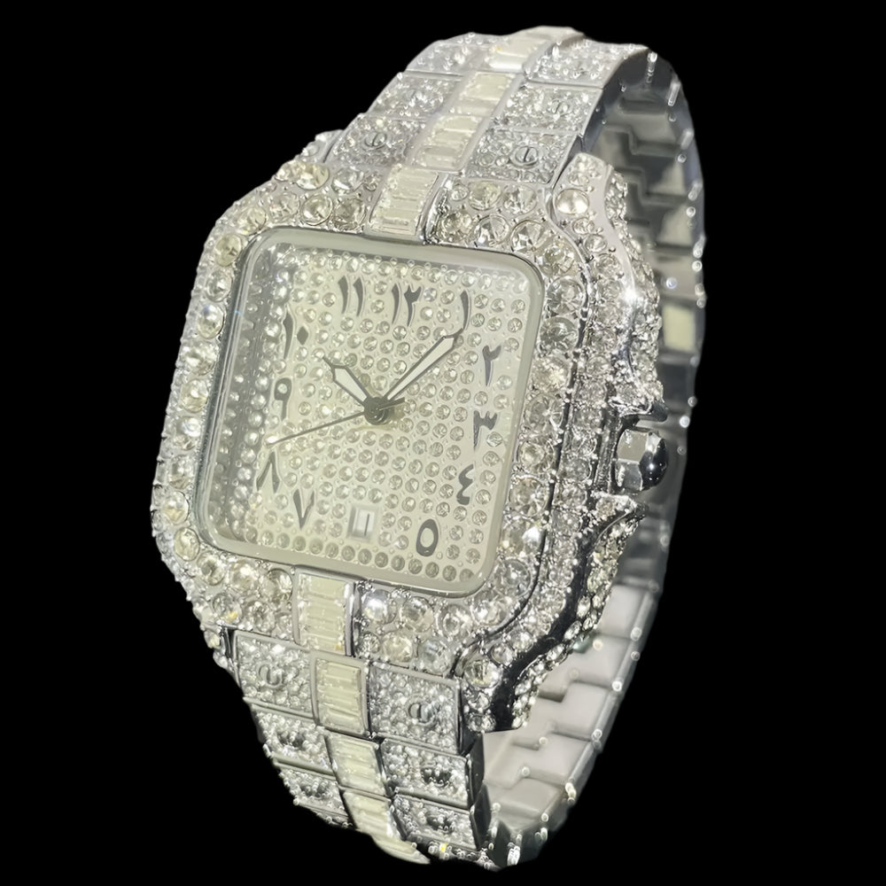 Luxury Arabic dial watch flooded with cubic zirconia stones