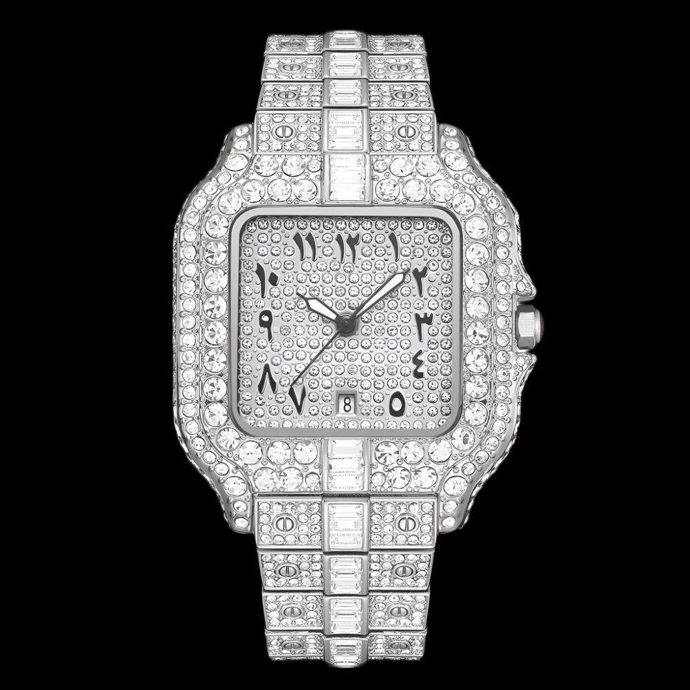 Luxury Arabic dial watch flooded with cubic zirconia stones