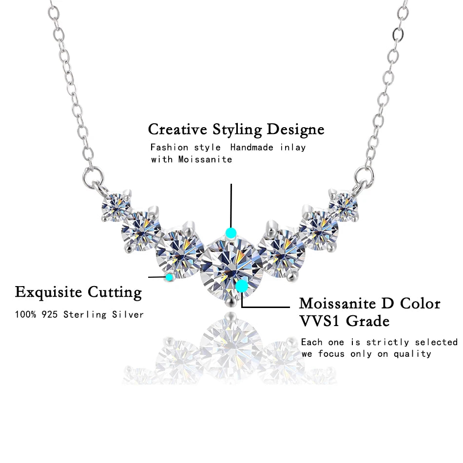 Moissanite Necklace for Woman with Certificates 925 Sterling Sliver Plated 18k White Gold