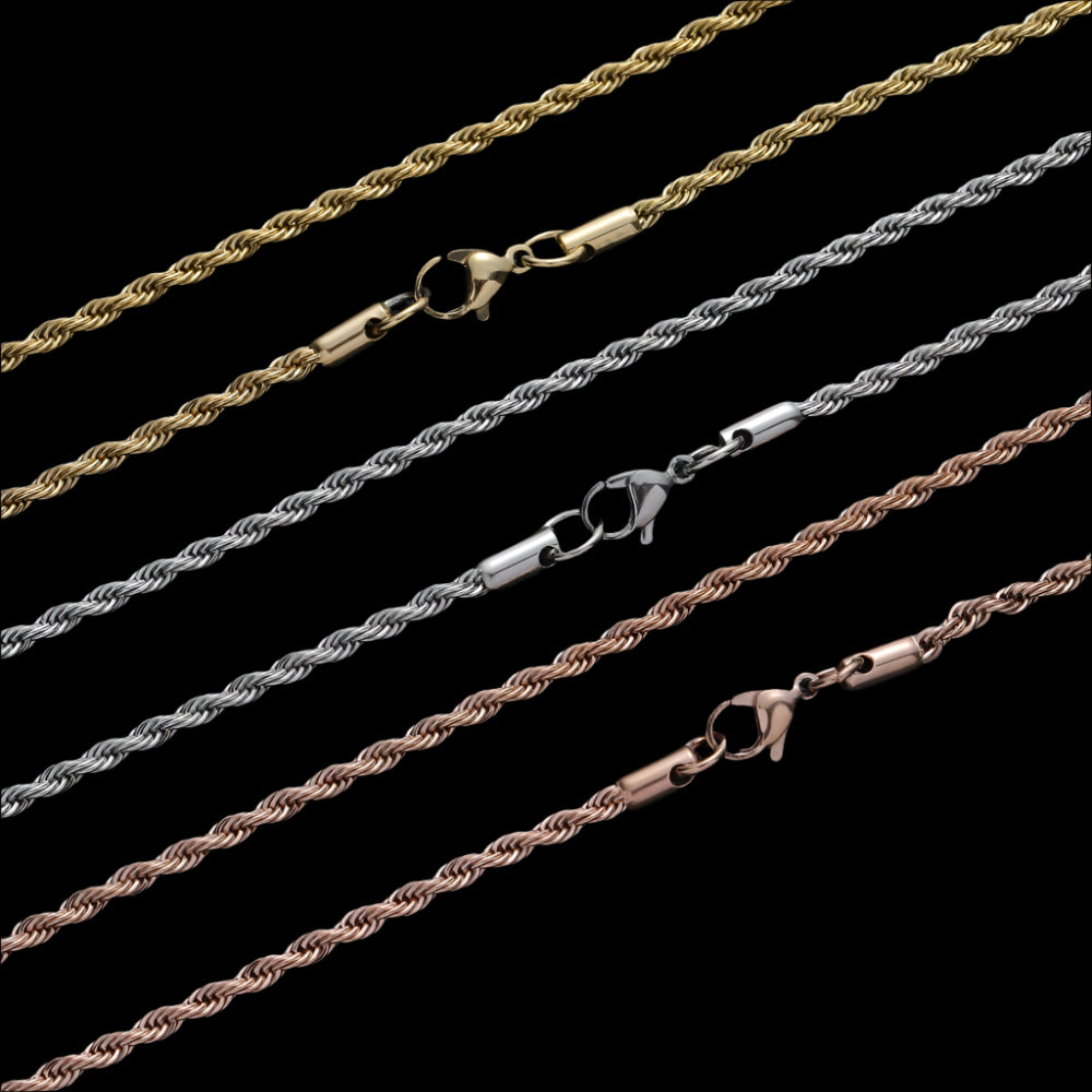 3mm Stainless Steel Rope Chain  16"18" 20" 24" 30" Gold Silver Color Necklace
