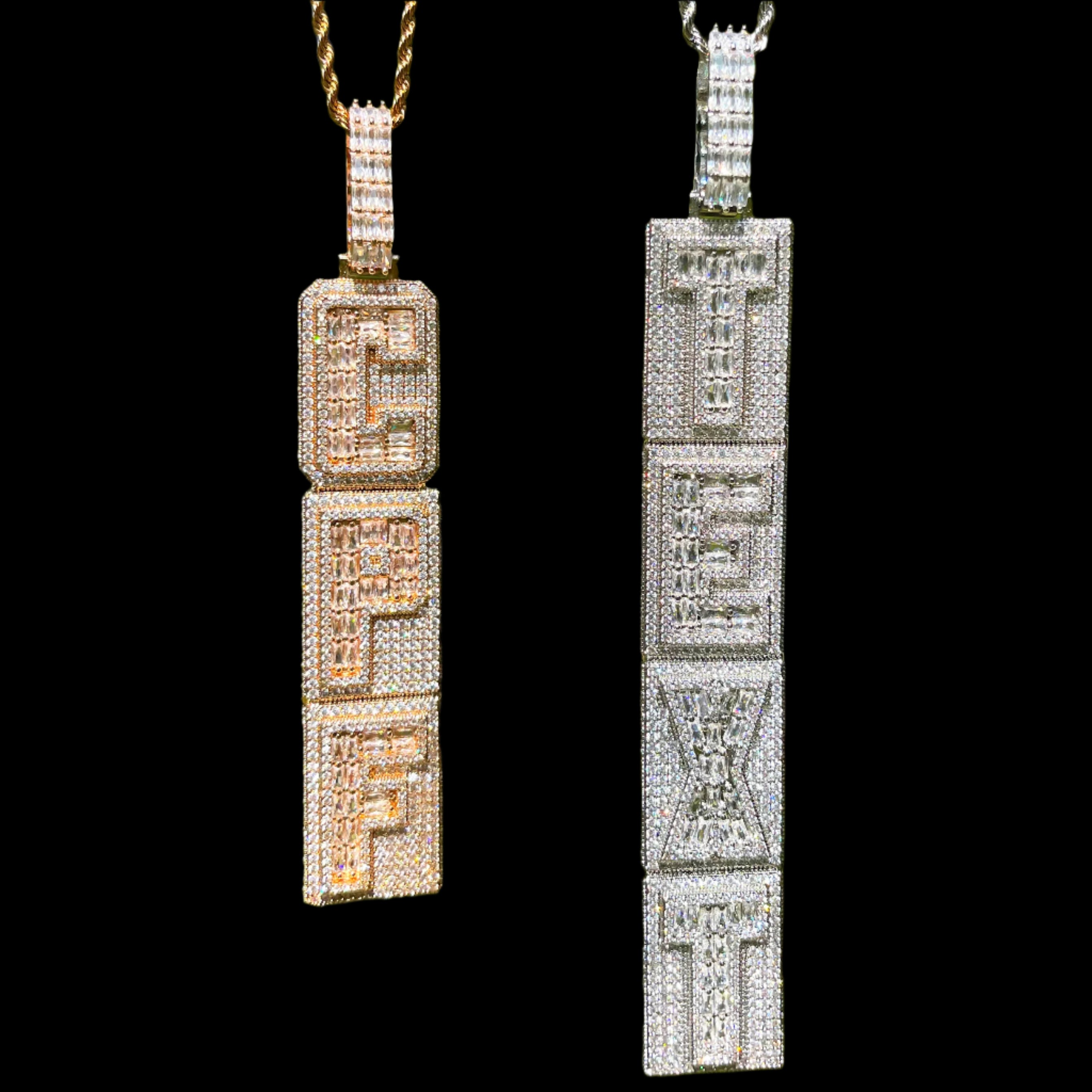 Bubble Letter Iced Out Custom Name Pendant + Free rope chain