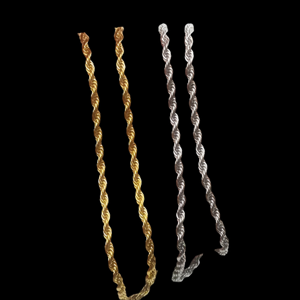 3mm Stainless Steel Rope Chain  16"18" 20" 24" 30" Gold Silver Color Necklace